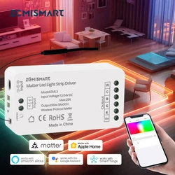 Matter Over WiFi LED Strip Light Controller RGBCW Smart Led Driver Works with Homekit Smartthings Alexa Google Home App