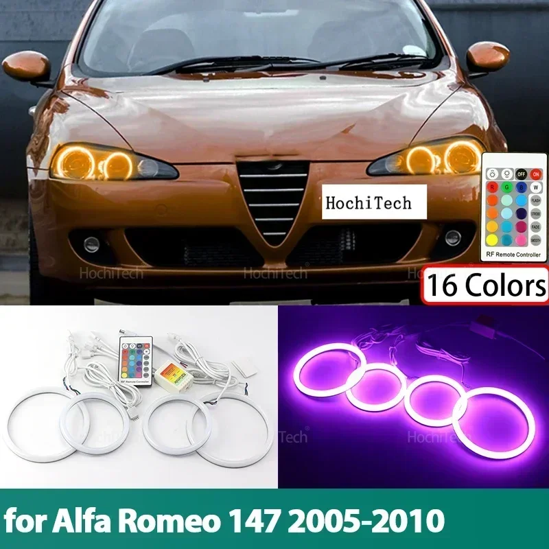 High Quality 16-Color RGB Cotton LED Angel Eye Rings Daytime Light for Alfa Romeo 147 2005 2006 2007 2008 2009 2010