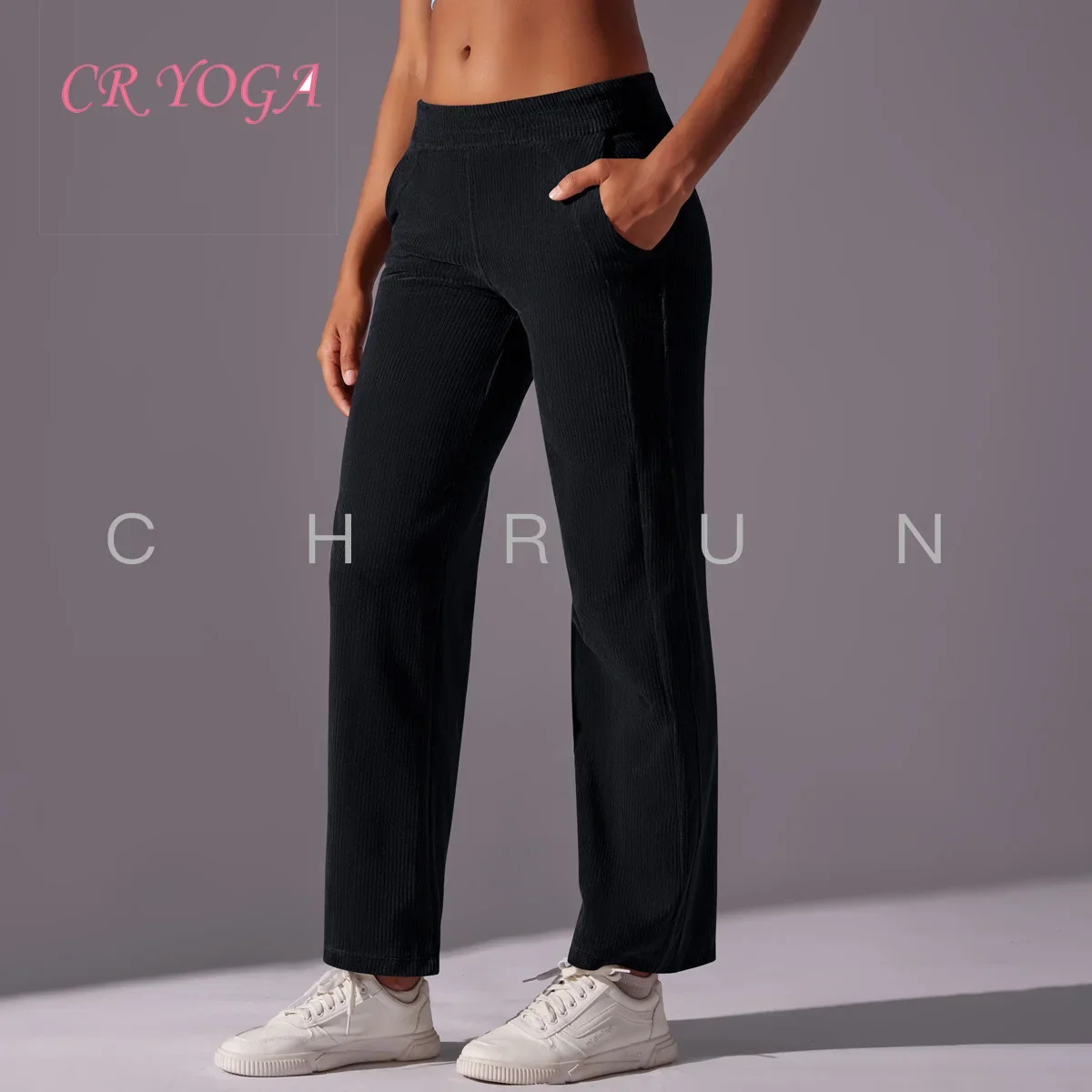 New Solid Color Corduroy Thread Casual Pocket Straight Pants High Waist Drape Sports Running Yoga Nine-point Pants for Women