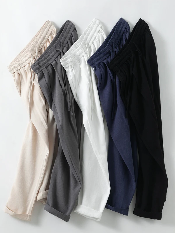 

Linen Men's Pants 2025 New Summer Thin Nine-Piece Loose Large Size Casual Long Trousers Straight Leg Breathable Youthful Sle