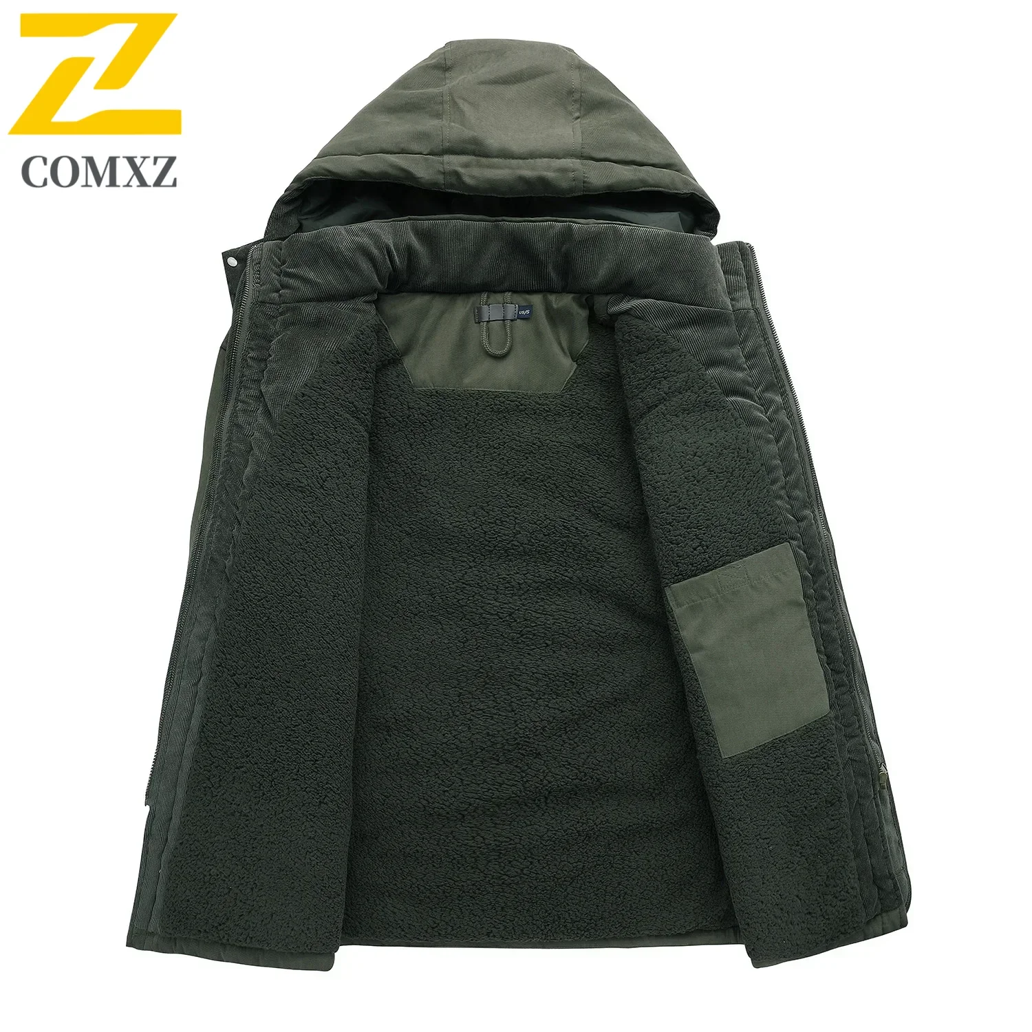 Retro Fleece Wool Jacket Men's Winter Clothing Warm Thick Hooded Parkas Men Outdoor Hunting Snow And Cold Proof Pocket Sled Coat