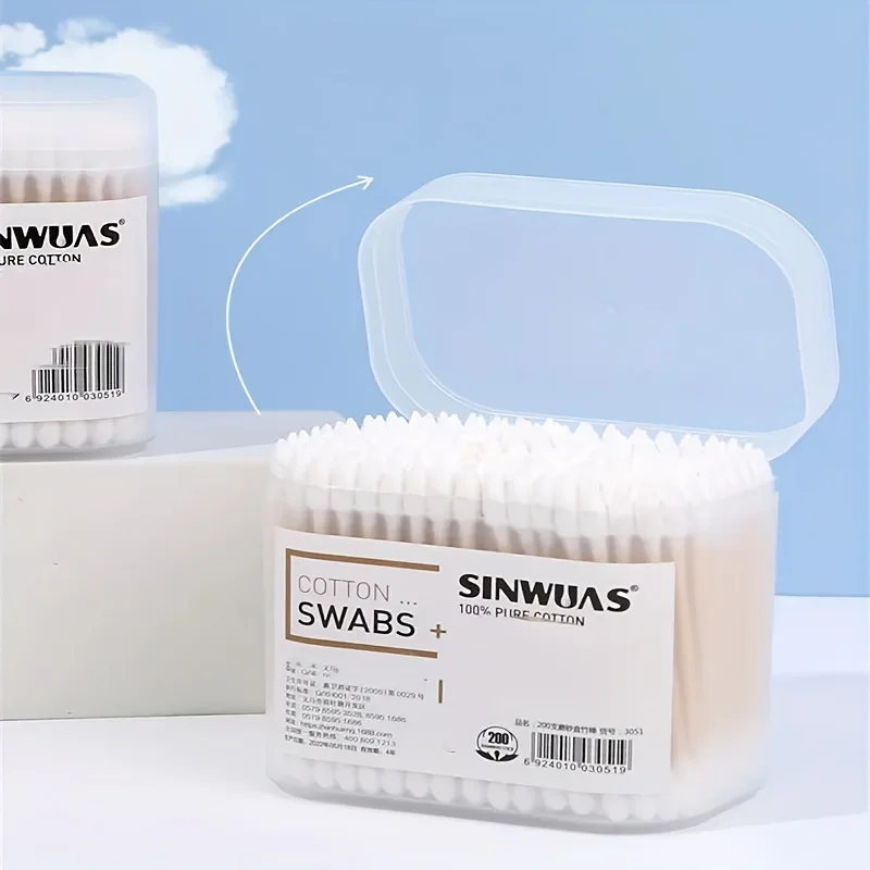 200PCS boxed double-headed cotton swabs, disposable cotton pads, ear swabs, tampons