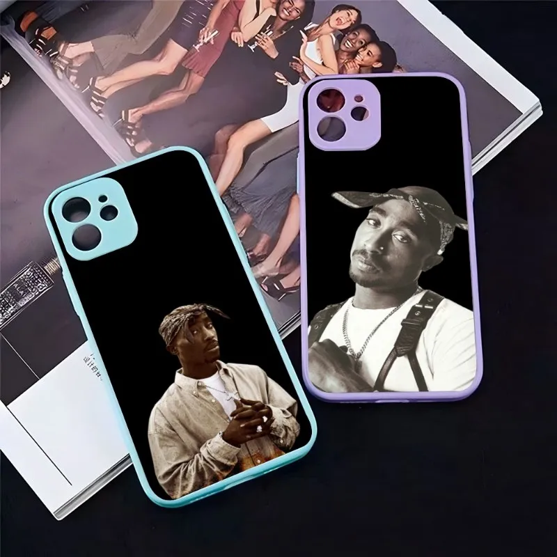 Rapper 2pac Singer Tupac Phone Case Light Purple And Light Blue For Iphone 14 Pro Max 13 Mini 1112 XR 2023 Plus Telefoon Cover