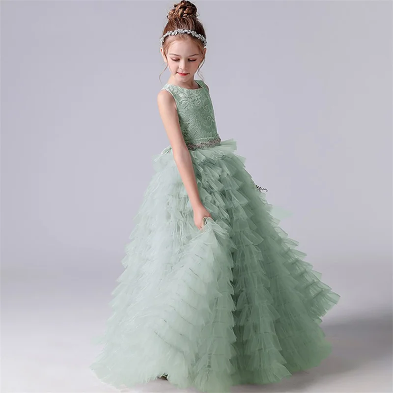 

Simple Tulle Flower Girl Dresses 2023 Tiered Girls Princess Gown For Birthday Communion Party Sleeveless Junior Customize