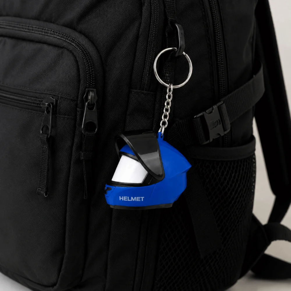 Kreativer Leuchtender Motorradhelm-Schlüsselanhänger LED-Sicherheitswarnung Helm-Schlüsselring Mini-Größe 3D Kreativer Taschen-Schlüsselanhänger – Detail 8