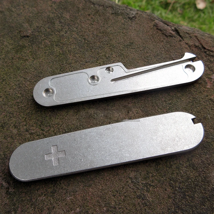 Titanium Alloy Stonewashed Scale Titanium TC4 Patch for 91mm Swiss Army Knife Mod