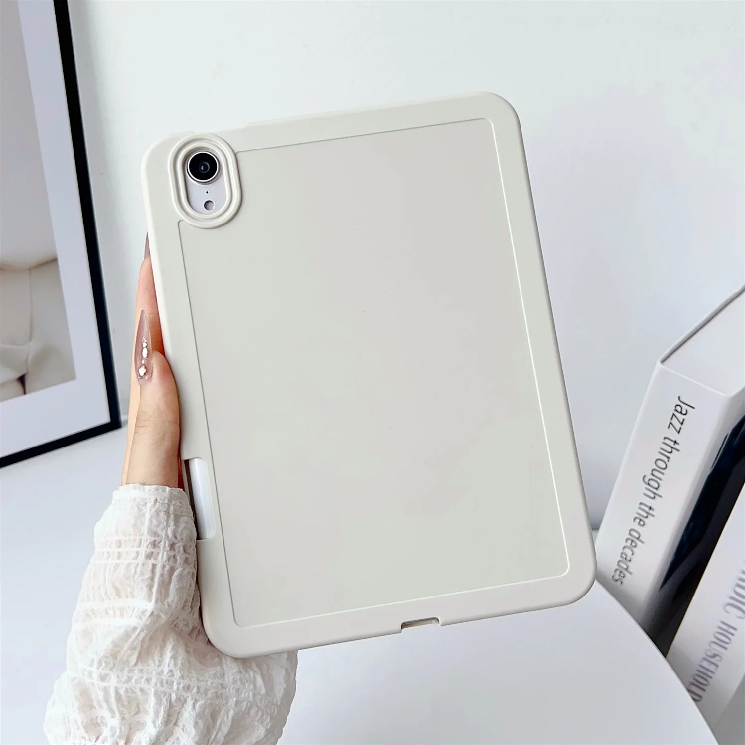 

For iPad mini (2024) / (2021) Case Solid Color TPU Tablet Cover with Pencil Holder - White