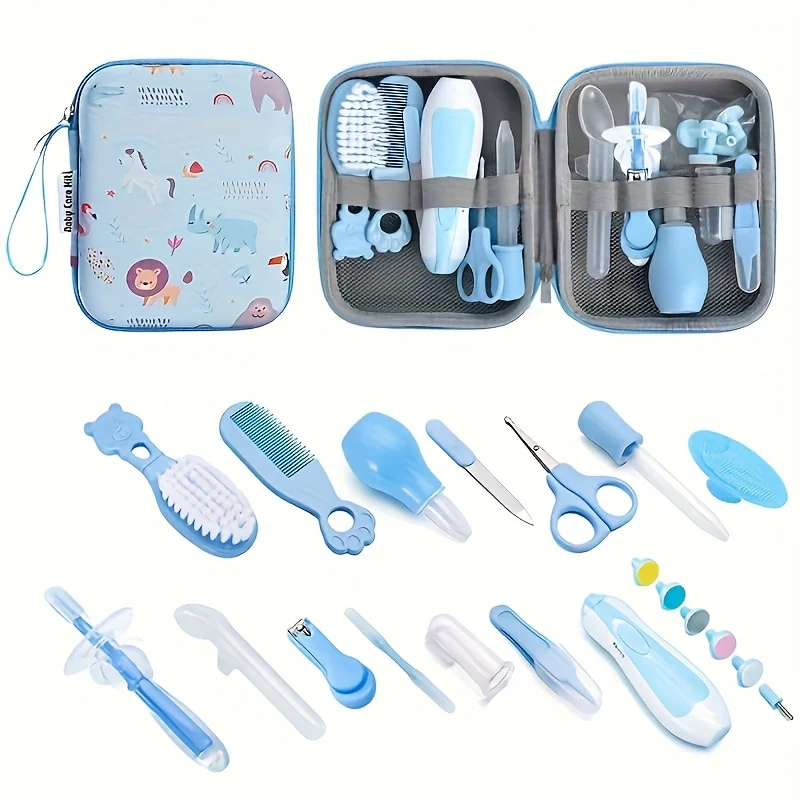 

14pcs Maternal Infant Set Healthcare Kit Portable Case Comprehensive Health Grooming Set Ear Spoon Nail Clippers Comb Brushes