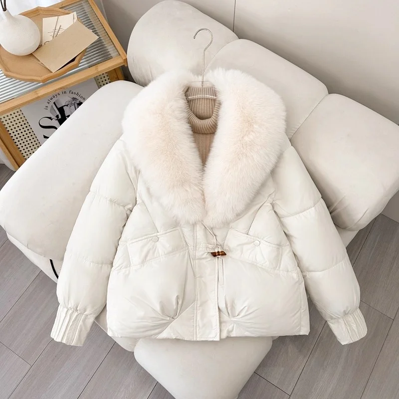 

Autumn And Winter Cotton Jacket Chinese Retro Style Buttoned Big Fur Collar , Oversized Thick Cow Horn Button Women's Coat w1689