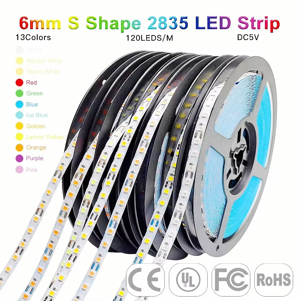 DC5V 0.5m-10m LED Strip Light Width 6mm S Shape Bendable  SMD2835 120Led/m String Light 13 kind Color DIY Neon Letter Sign
