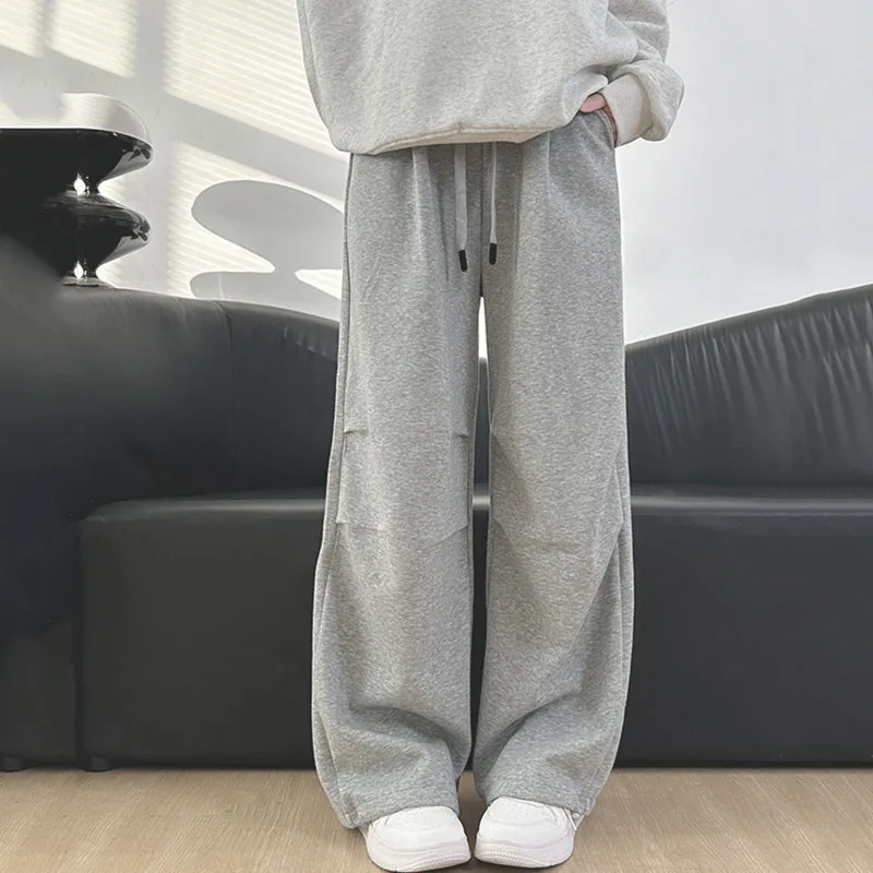 Pantaloni sportivi grigi larghi stile americano da donna Harajuku Streetwear Pantaloni a gamba larga con coulisse Pantaloni da jogging casual versatili da donna