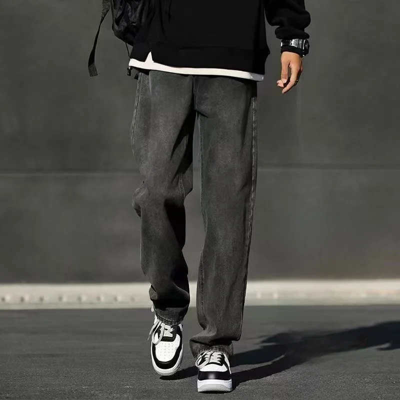 

Мужские джинсы с утепленной флисовой подкладкой, повседневные, прямого кроя, длинные брюки, осенне-зимние, винтажные, в американском стиле, свободного кроя, из хлопкового денима