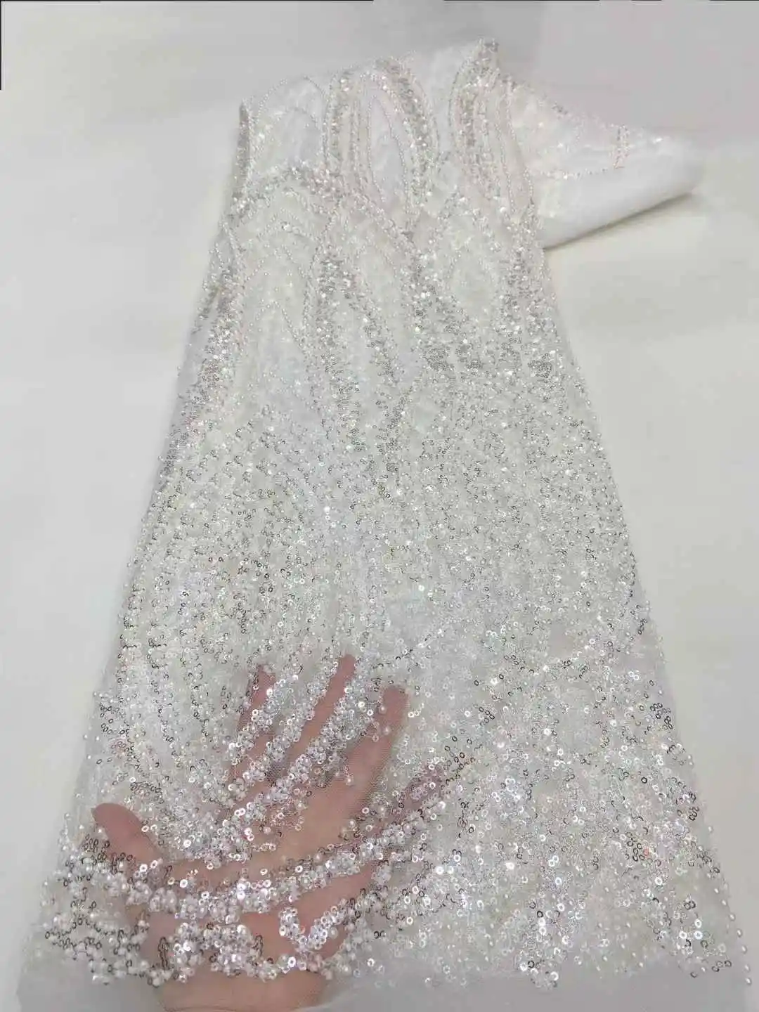 Роскошная африканская сетчатая кружевная ткань с бисером, 2025, вышивка бисером и блестками, французский тюль, кружево для нигерийского свадебного платья