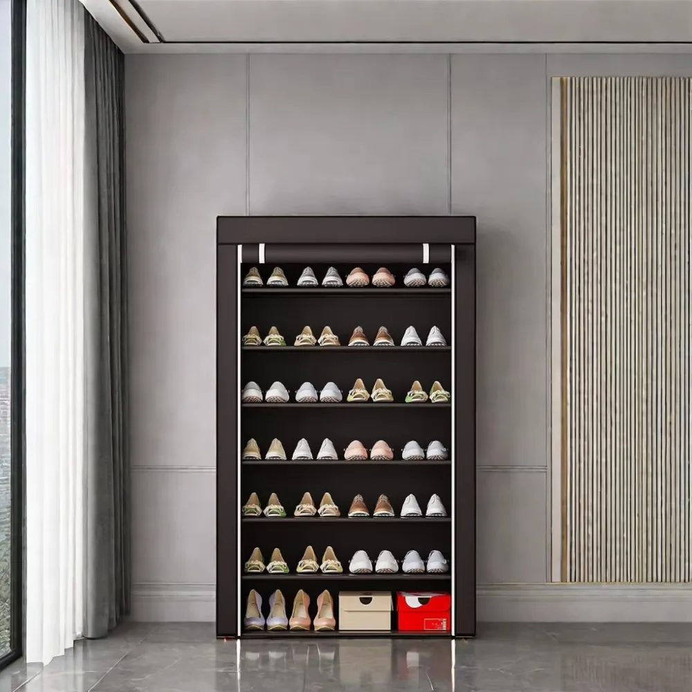 

Современный 7-слойный пластиковый шкаф для обуви с защитой от пыли, нетканый материал, цвет кофе, для гостиной и спальни