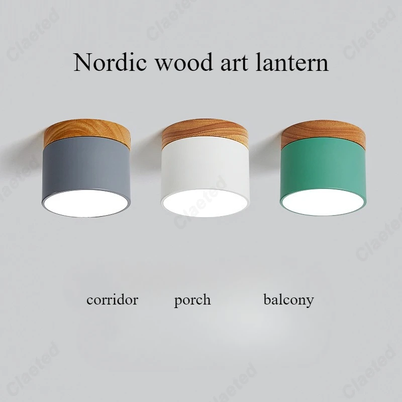 New Simple LED Macaroon Solid Wood Corridor Balcony Ceiling Lamp Living Room Bedroom Lighting