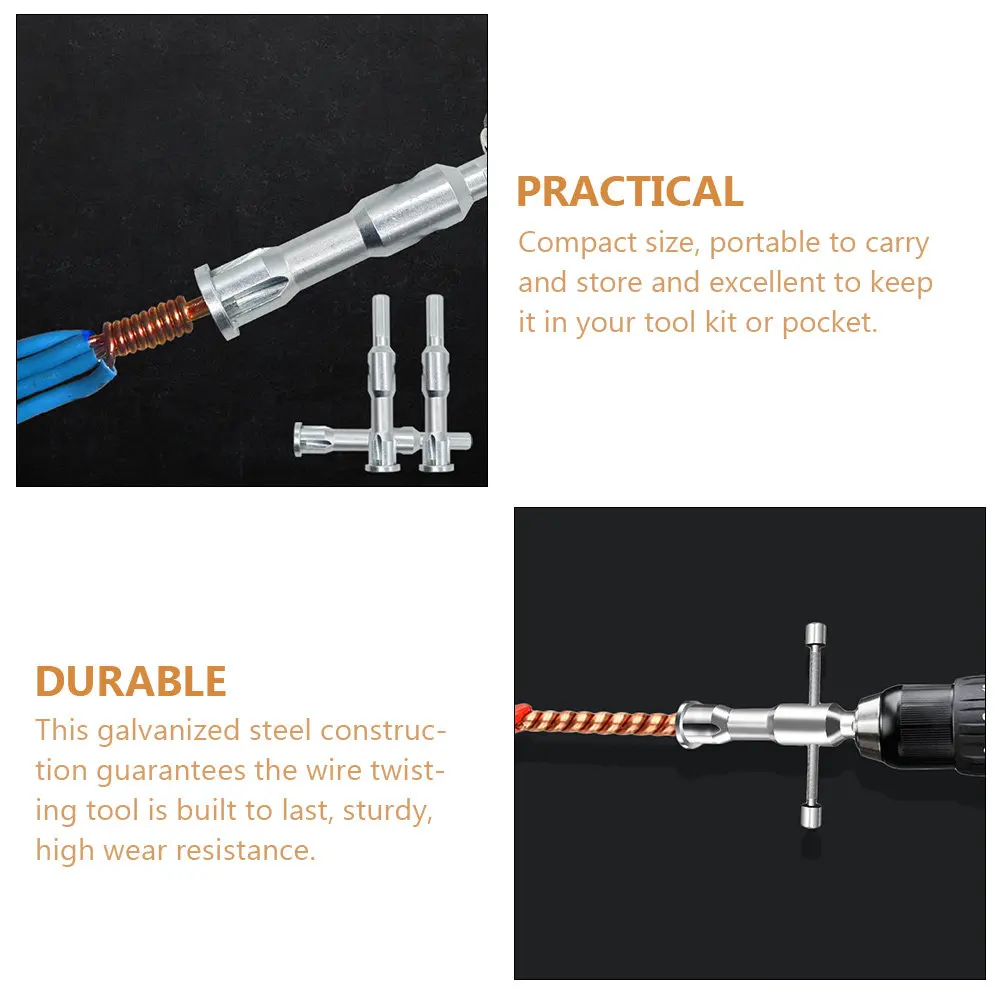 1Set Wire Twisting Tool Galvanized Steel High Wear Resistance Wire Stripper Tool for Drill Portable Manual Use Wiring Tools