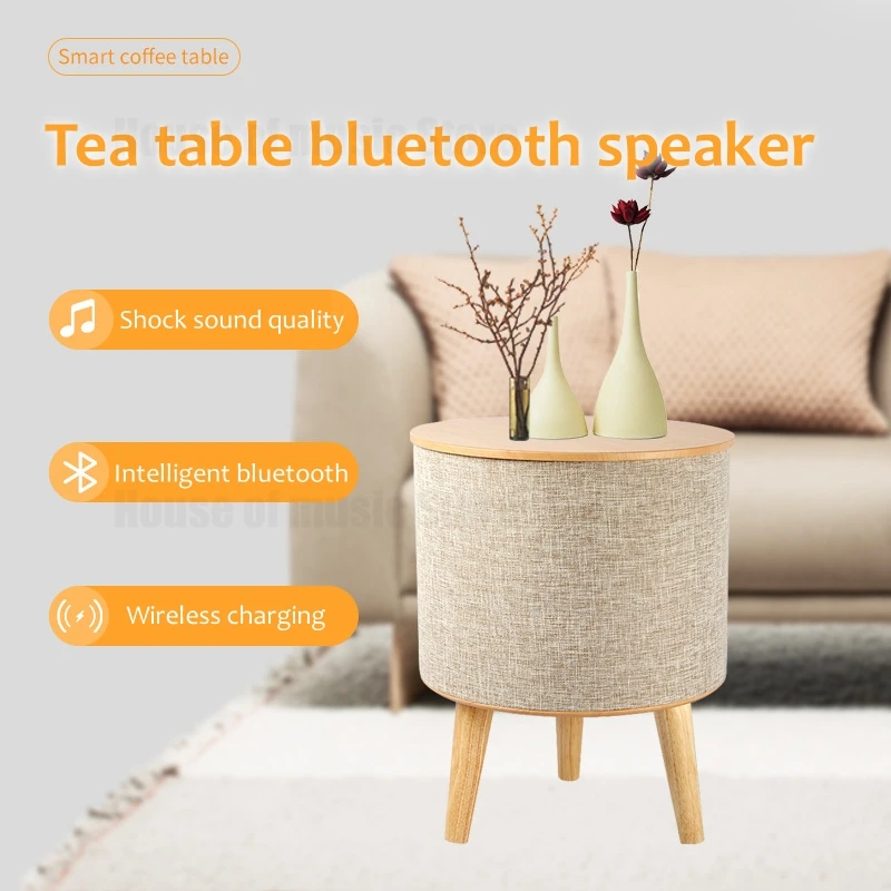 Wooden Home Bedroom Bluetooth Speakers USB Port Smart Table Round Bedside Wireless Mobile Phone Charging Station Nightstand