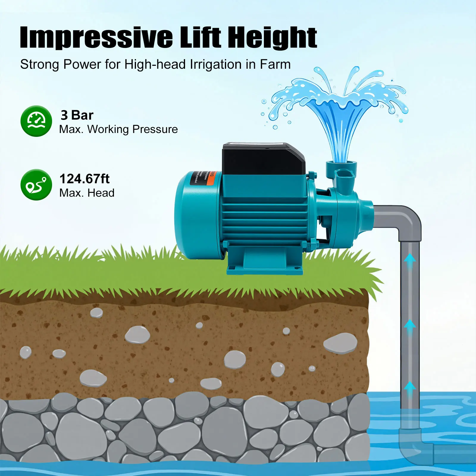 220V 370W Elektrische Wasserpumpe, geräuscharme Wassertransferpumpe, Hochleistungs-Reinwasserpumpe für Garten-, Bauernhof- und Tiefbrunnenbewässerung – Detail 8
