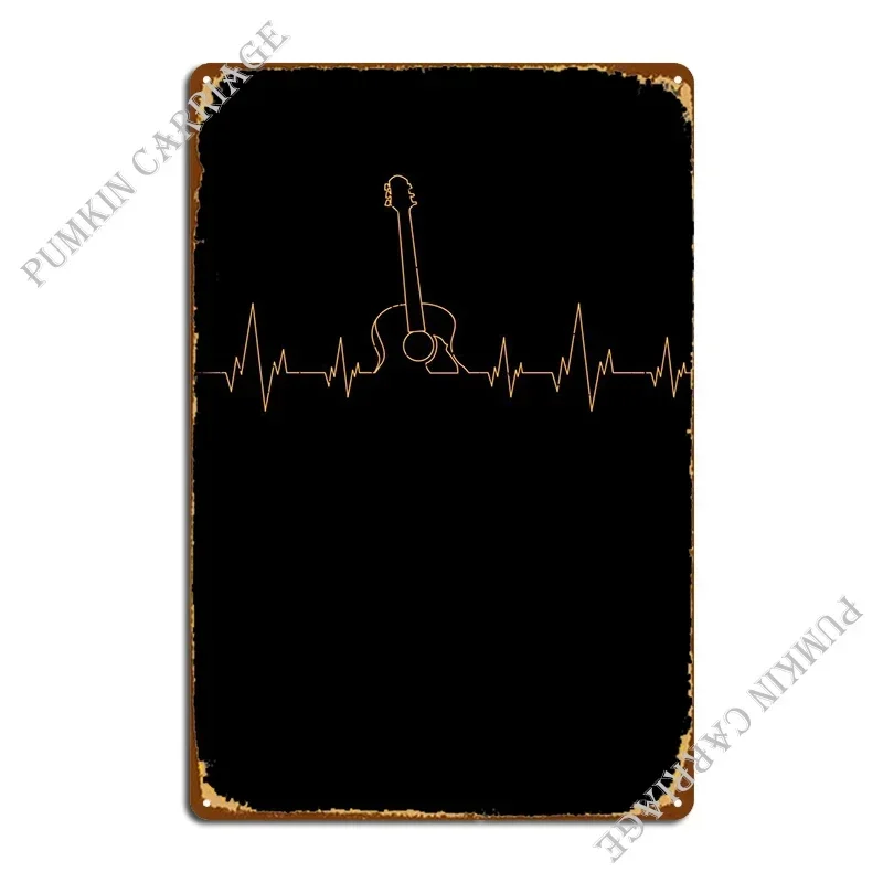 Heartbeat Acoustic Guitar Metal Plaque Poster Wall Cave Design Wall Plaque Plaques Tin Sign Poster