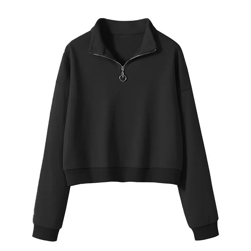 Felpa minimalista Donna 2025 Autunno 1/4 Zip Pullover Per il tempo libero Top Stand Up Colletto Felpa con cappuccio Ragazze Streetwear Pullover larghi