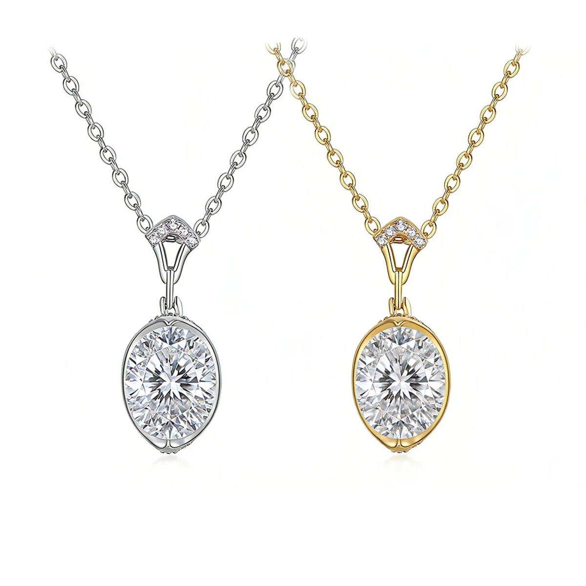 925 Silver Plated 18K Gold Oval Moissanite Necklace with Main Stone of 10*8mm / 3.0ct For Women Daily Wear Free Shipping