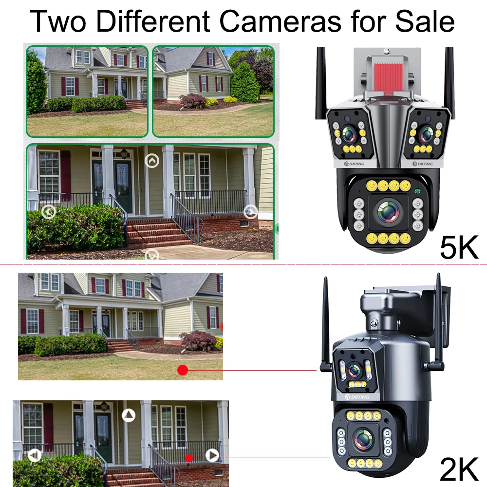 Kamera bezpieczeństwa DIFANG 5K Wifi Zewnętrzna kamera z potrójnym obiektywem 3 ekranu 2-kierunkowy dźwięk Kolorowy noktowizor AI Wykrywanie