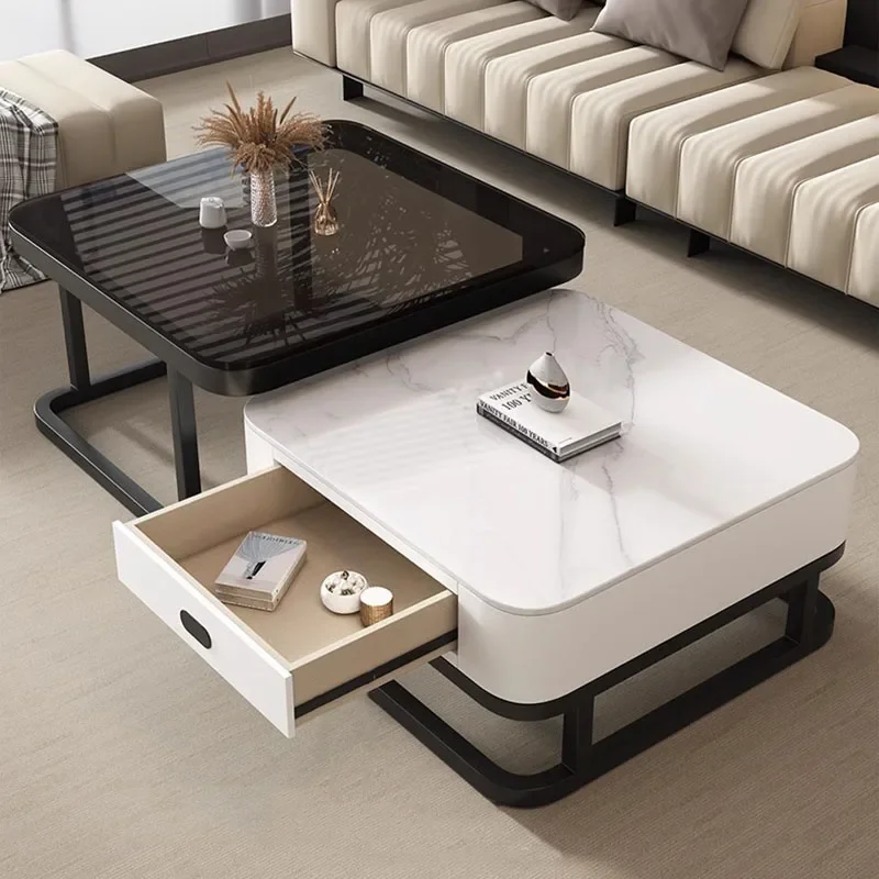 Square Clear Coffee Tables Storage Designer Marble Minimalist White Nordic Dining Tables Modern Hotel Mesa Furniture For Home