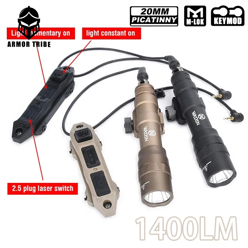 Airsoft WADSN M600DF Flashlight Tactical 1400Lumens Power Hunting Scout Light Dual Function Button Switch Mlok Keymod 20MM Rail