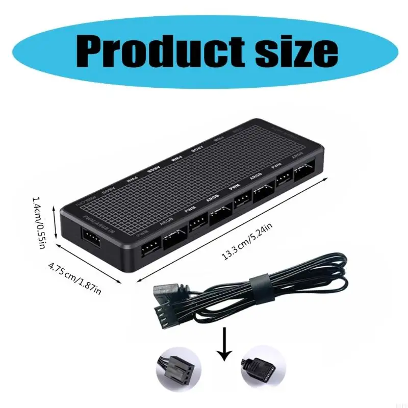 E1PF LP8P 8 포트 3PIN/4PIN 허브 ARGB+PC 조명 및 냉각을위한 PWM 연결