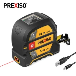 PREXISO 2 IN 1 Laser Tape Measuring Retractable Distance Meter 40M Digital Laser & 5M Tape Measure Range Finder Lazer Metreler