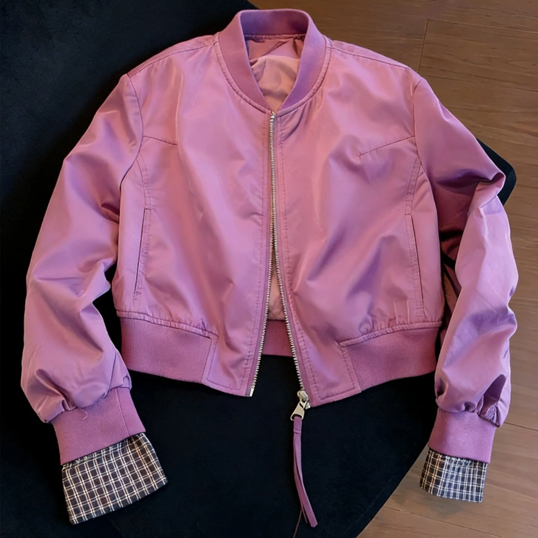 

Американская бейсбольная куртка в стиле Spicy Girl Street Style для женщин, весенне-осенняя, ретро, простая, на молнии, с воротником, верхняя одежда