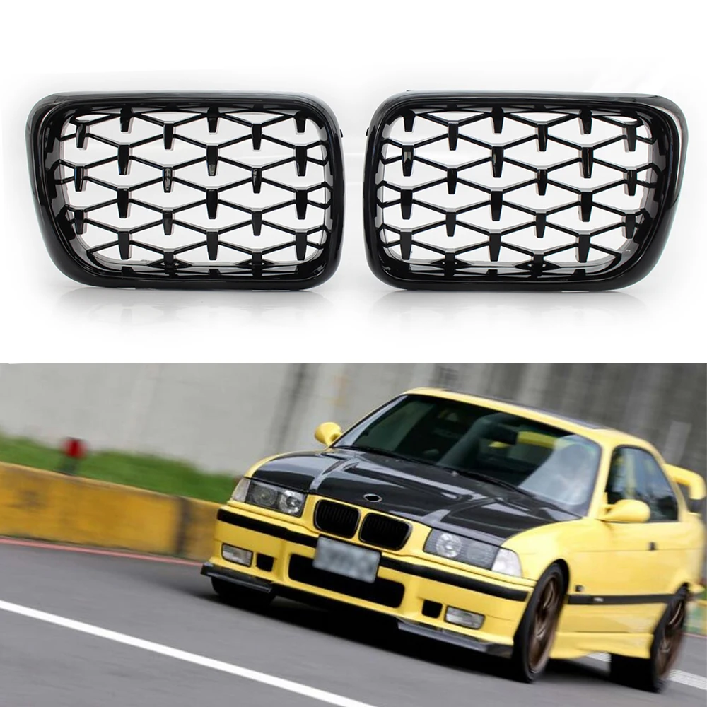 A Pair Diamond Star Style Grill Car Front Kidney Grille Bumper For BMW E36 3-Series 318I 323I 328I M3 1997-1999 Car Styling New