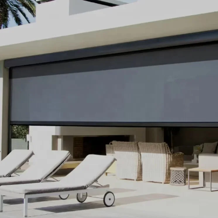 2026 Balcony Restaurant Windproof Screen Zipper Track Sunshade Outdoor Rolling Curtain Motorized Roller Zip Blinds Roller Shades