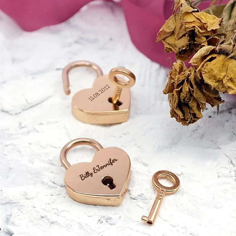 Personalized Engraved Love Heart Padlock Travel Bridge Padlock Couples Gifts Wedding Locks Engraved Valentines Day Gifts