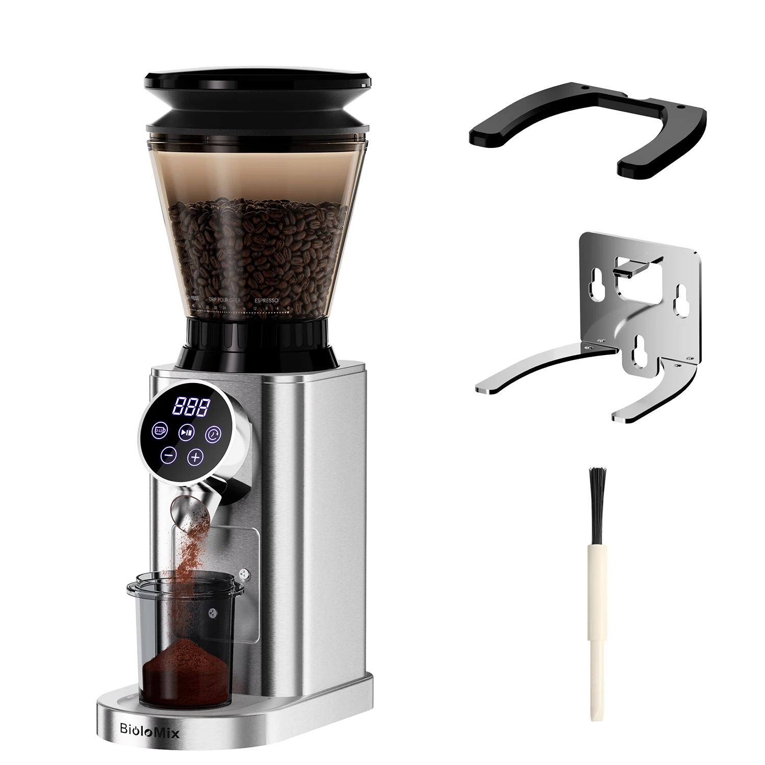 BioloMix Professionele Conische Braammolen 48 Verstelbare Instellingen met Afneembare Houder voor Espresso Drip en Franse Pers