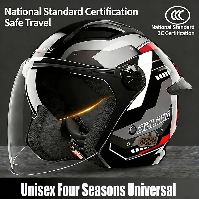 ユニセックスオートバイヘルメットダブルレンズハーフヘルメット四季用-3-4-オープンハーフヘルメット-3c-ダウンヒルレーシングマウンテンカパセテス