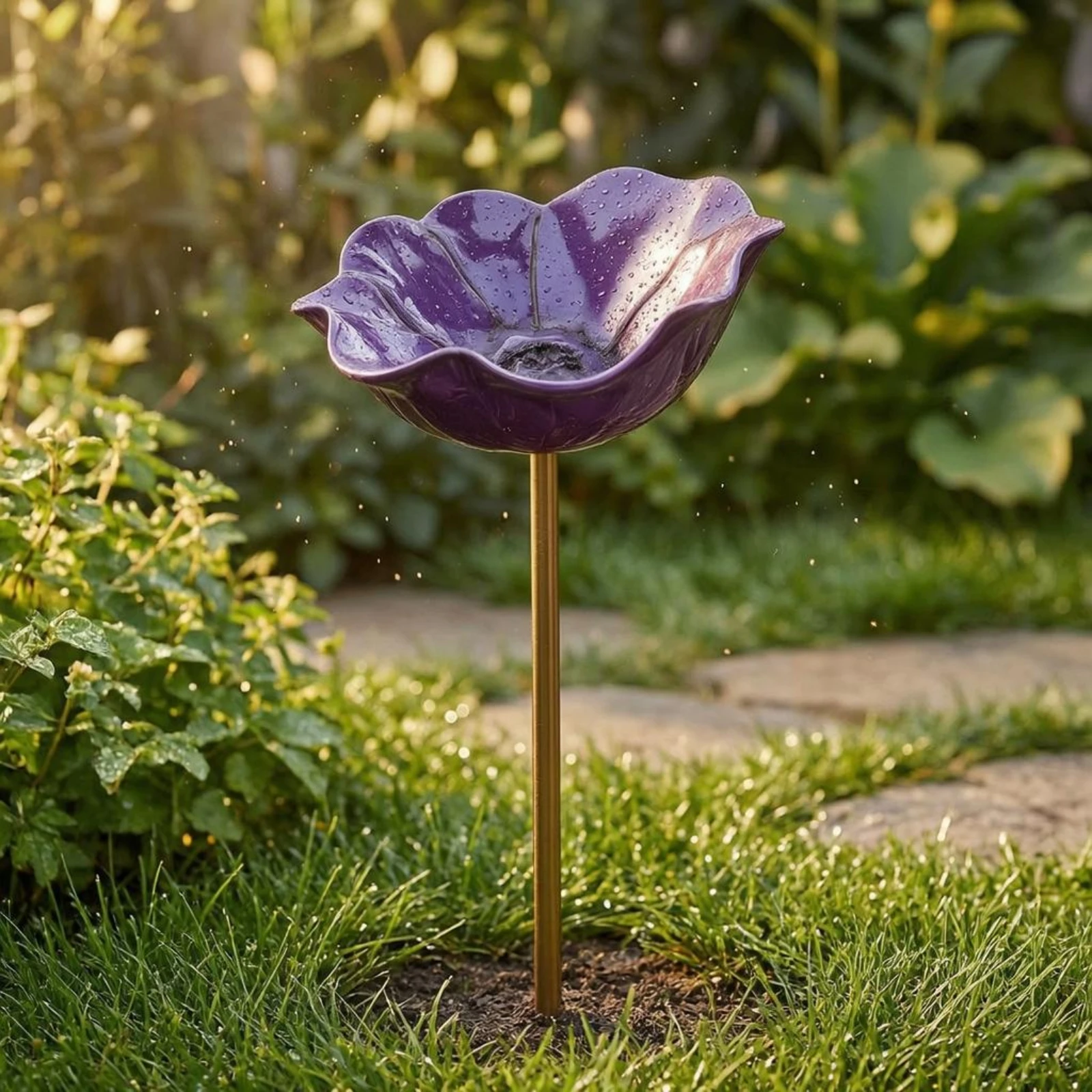 Flower Bowl Stake Outdoor Metal Flower Stake Garden Decor Weather-Resistant