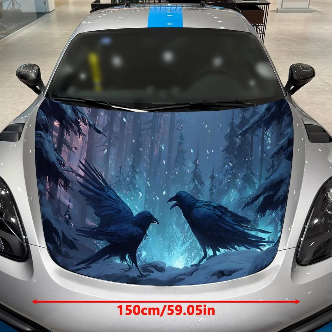 Aurora Snow Crow Car Hood Vinyl Stickers Car Surface Protection Decal Car Decoration Cover Vinyl Wraps Waterproof Self-adhesive