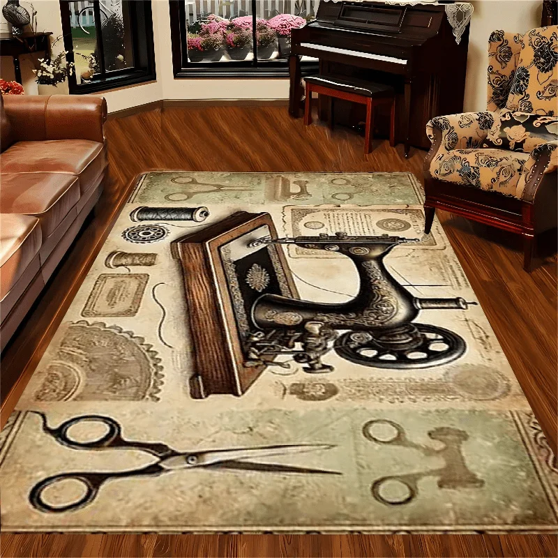 Sewing Machine Theme Area Rug Non Slip Washable Mat For Kitchen Bathroom Laundry Office Home Decor
