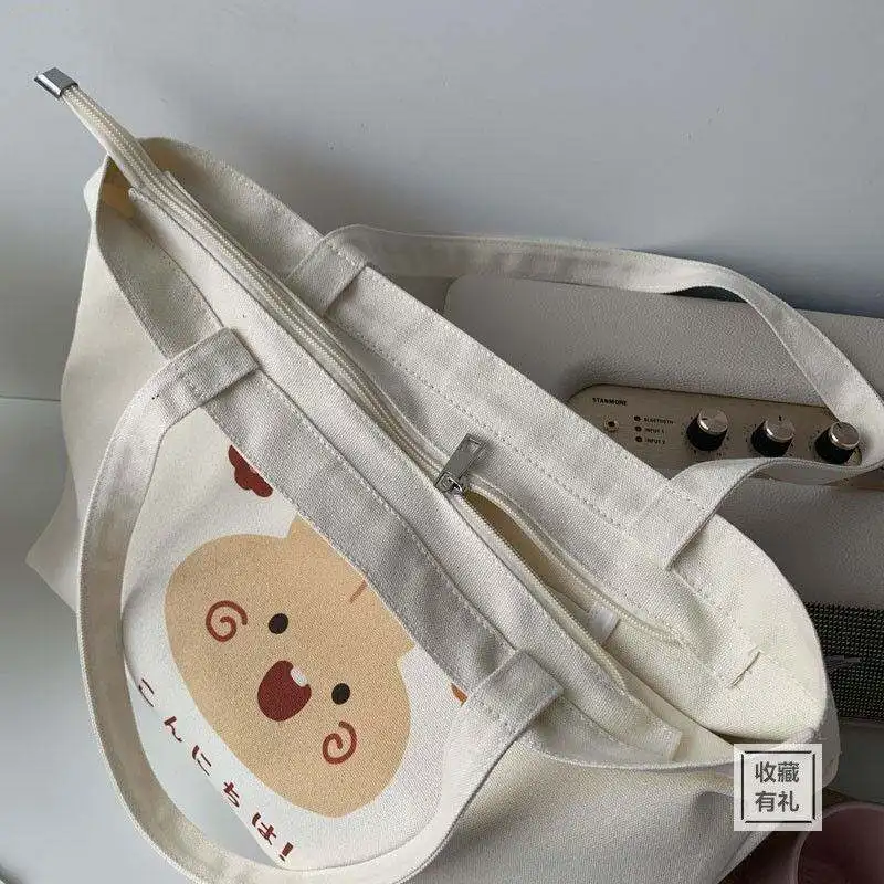 Large Capacity Canvas Tote Bag Maternity Checkup Storage Bag Fashionable Shoulder Bag Handbag Trendy Youthful Style Zipper Cl...
