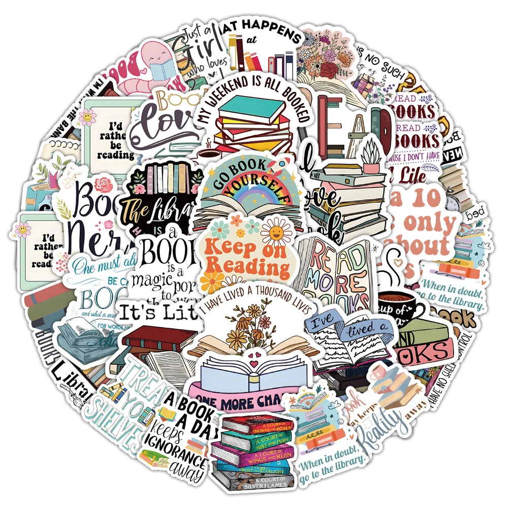 10/30/50pcs Cartoon Book Worm Book Reading Stickers for Laptop Notebook Diary Skateboard Cute Graffiti Decals Sticker Toys Gifts