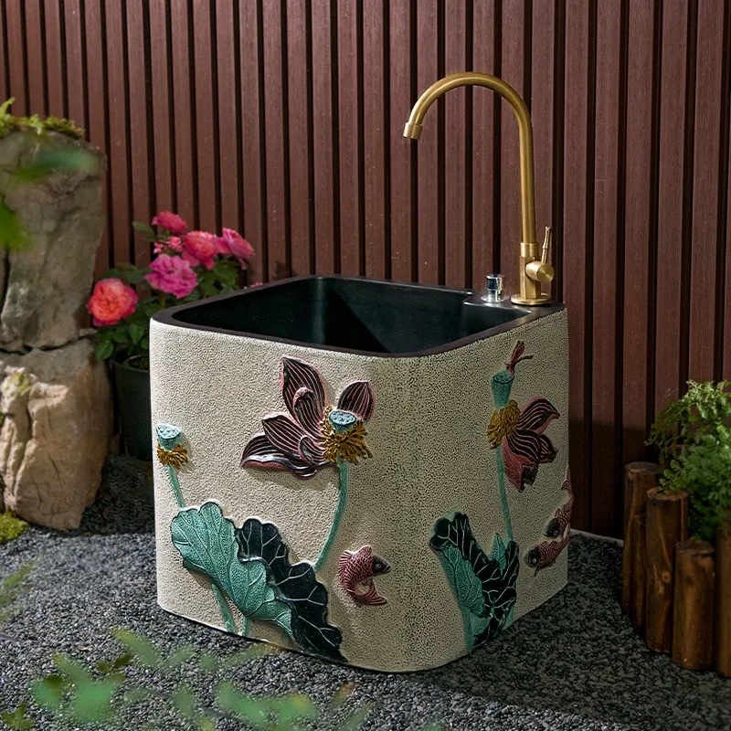 Outdoor mop pool retro wash basin courtyard outdoor balcony household sink yard wash mop pool sink basin