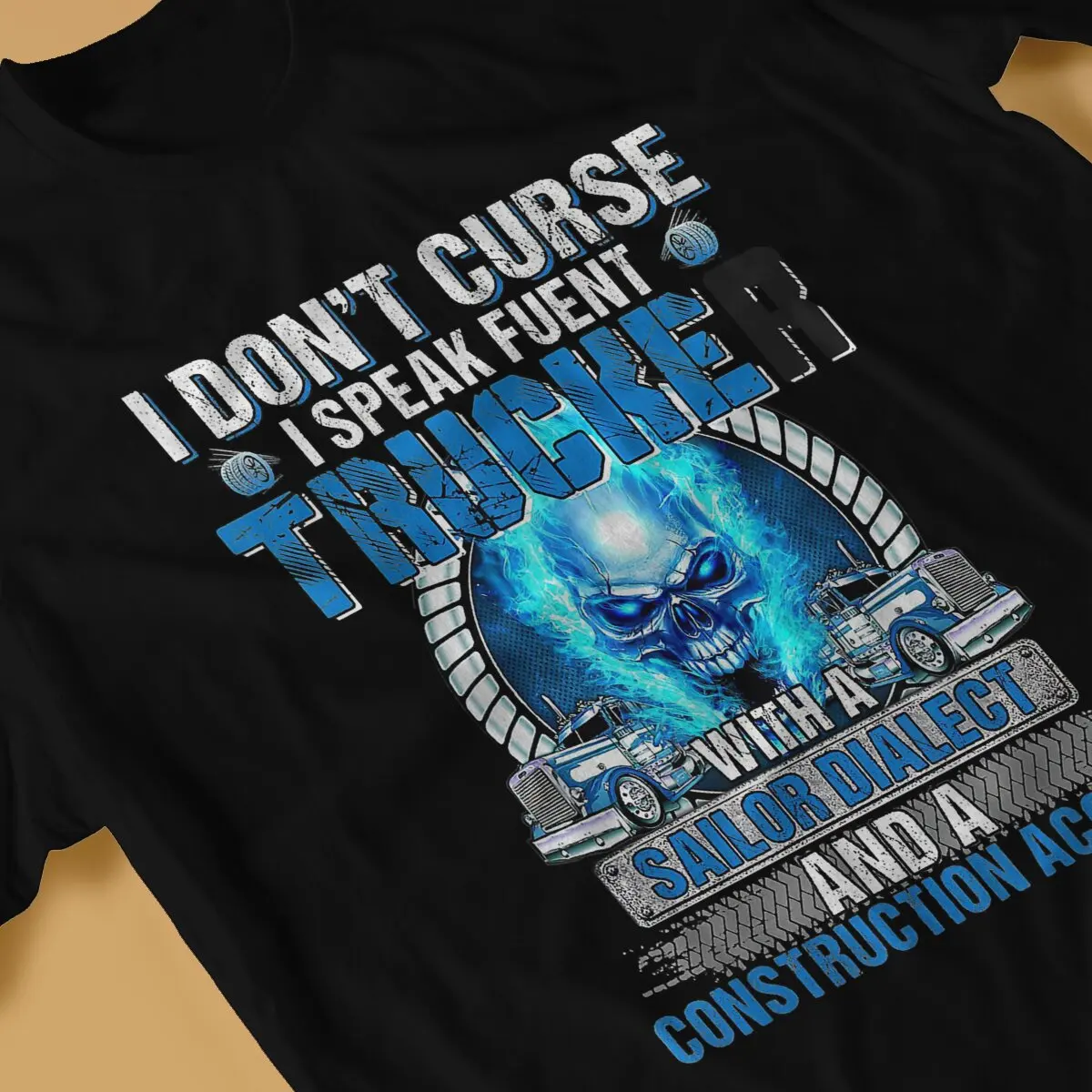 Skull I Don't Curse Man's TShirt Trucker Skull Crewneck Tops 100% Cotton T Shirt Humor High Quality Birthday Gifts