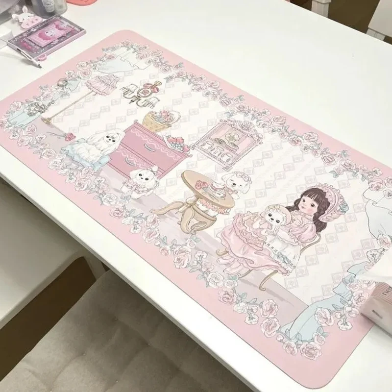 

Kawaii Girl Heart Коврик для стола из искусственной кожи | XXL водонепроницаемый маслостойкий коврик для мыши для офиса и туалетного столика, милый мультяшный настольный обеденный декор