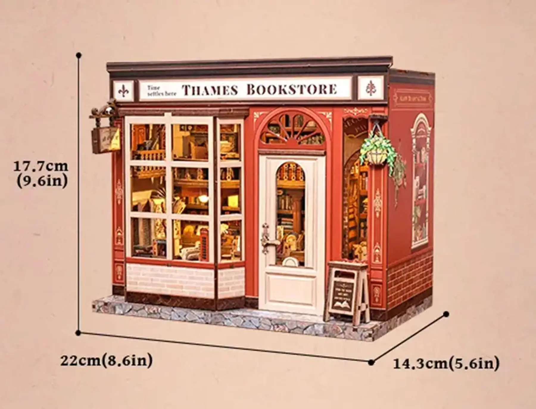 Thames Bookstore 3D DIY Miniature Kit - Creative Assembly Puzzle, Handmade Wooden Bookstore Decor Desktop Ornament Birthday Gift