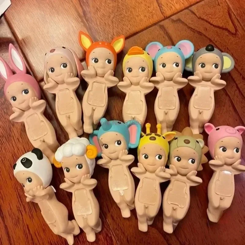 Sonny Angel Lying Lovely Angel Doll Desk Ornament 12PCs Small Angel Doll Landscape Ornament Animal Hat Design Holding Face Dolls