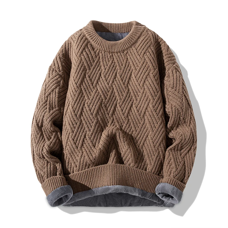 

Мужской вязаный свитер-пуловер с узором «косы», новинка осени-зимы, свободный крой, однотонный, модный, повседневный, уличный стиль, с круглым вырезом