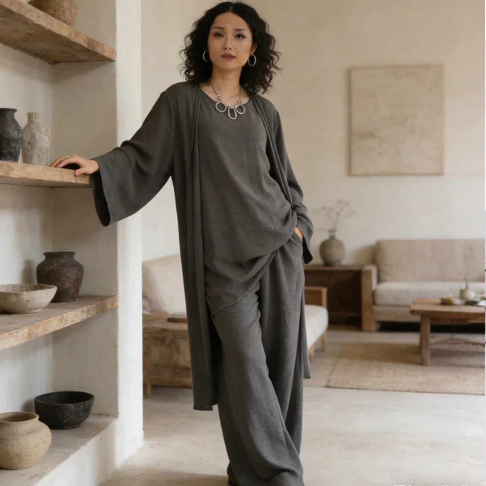 

Ramadan 3PCS Eid Muslim Sets for Women Modest Dubai Crepe Cardigan Tops Pants Kimono Dress Abaya Femme Ensembles Islam Clothing