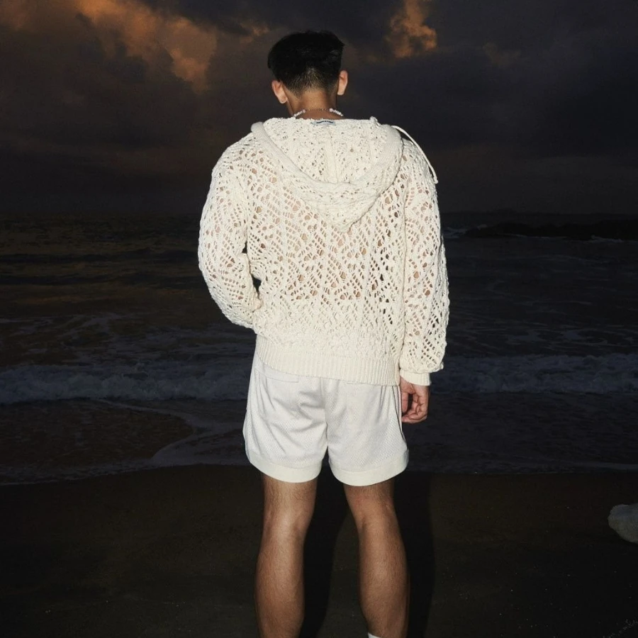 الرجال سترة محبوك الجوف خارج مثير مقنعين قناع السترة الشارع الشهير كم طويل بلايز ربيع الخريف معطف رجل الملابس العصرية جديد