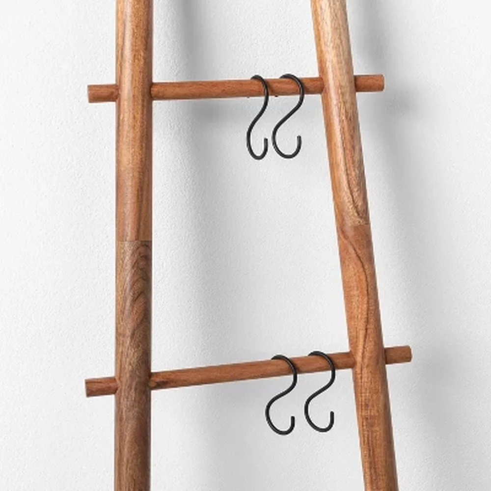 Decorative Apple Picking Ladder Rustic Wood 6ft Towel Rack 4 Rungs Hooks No Assembly Required Home Decor Storage Solution